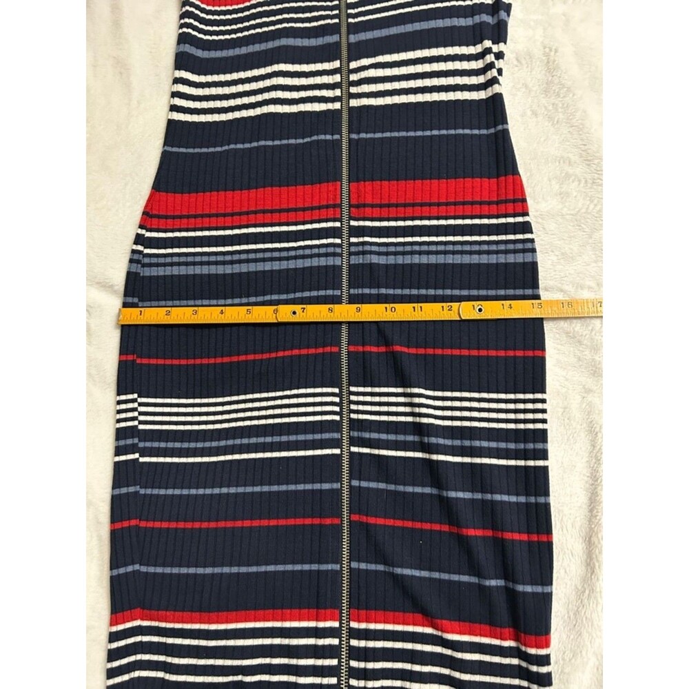 Venus Knit Striped Dress XS Blue Red White Full Zip Long Cardigan High Neck - Picture 9 of 10